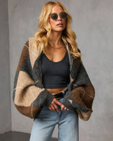 Marenne Cropped Argyle Print Cardigan