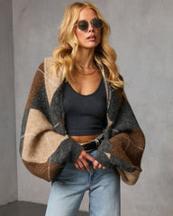 Marenne Cropped Argyle Print Cardigan