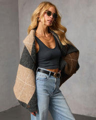 Marenne Cropped Argyle Print Cardigan