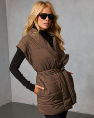 Toasted Oat Puffer Waist Tie Vest