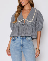Hart Collared Gingham Babydoll Top