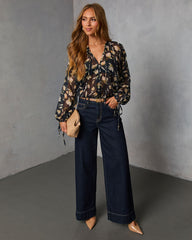 Rustic Bloom Printed Neck Tie Top