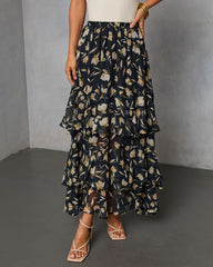 Rustic Bloom Printed Tiered Maxi Skirt