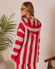 Zenya Cove Crochet Striped Cover Up Hooded Cardigan
