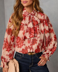 Velvine Printed Neck Tie Blouse