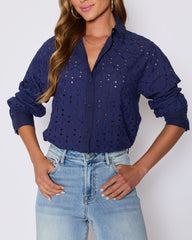 Garden Stroll Eyelet Floral Button Down Top