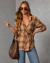 Sable Marie Plaid Waist Tie Shirt Jacket