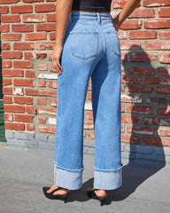 Wanderblues Stretch Cuffed Wide Leg Jeans