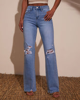 Katie Stretch Distressed Wide Leg Jeans