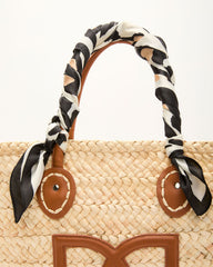 Hollen Scarf Wrapped Straw Tote Bag
