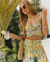 Solera Tropical Print Smocked Cropped Tank