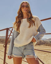 Soft Landing Knit Denim Sleeve Sweater