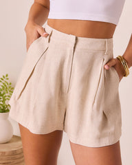 Rayelen Pleated Linen Shorts