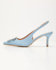 Night Out Embellished Denim Slingback Heels