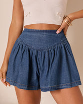 Delfinah Pleated Denim Shorts