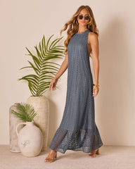 Ocean Wave Crochet Halter Maxi Dress