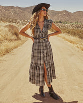Lindah Smocked Plaid Maxi Dress