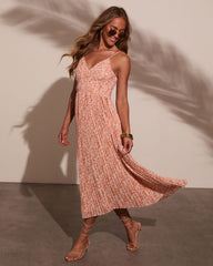 Sunset Kiss Pleated Floral Midi Dress