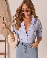 Cinderberry Embroidered Button Down Top