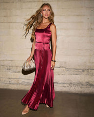 Clemara Pleated Satin Maxi Dress