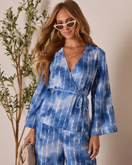 Loulen Striped Tie Dye Wrap Top