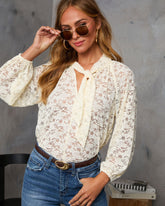 Warm Spice Neck Tie Lace Blouse