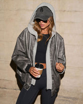 Campus Oversized Hooded Leather Bomber Jacket