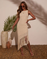 Aperol Edit Fringe Crochet Midi Dress