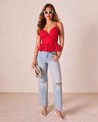 Pherris Pleated Polka Dot Peplum Top