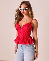 Pherris Pleated Polka Dot Peplum Top