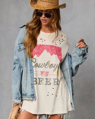 Cowboys and Beer Distressed Oversized Graphic Tee