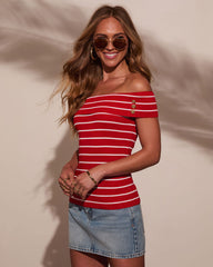 Strawberry Tide Striped Off The Shoulder Top