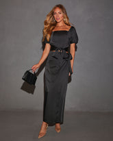 Braelyn Satin Puff Sleeve Wrap Cropped Top