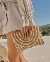 Ameria Woven Textured Straw Clutch