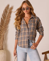 Ecole Plaid Button Down Top