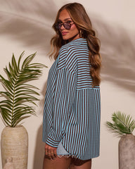 Deep End Contrast Stripe Button Down Top