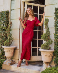 Whispers of Paris Puff Sleeve Maxi Dress