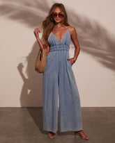Reese Pleated Denim Jumpsuit