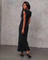 Slide Over Ribbed Knit Ruffle Midi Dress