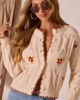 Brienna Embroidered Knit Crew Neck Cardigan