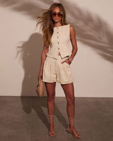 Sailen Belted Pinstripe Shorts