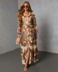 Echo Note Printed Waist Tie Maxi Dress