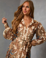 Echo Note Printed Waist Tie Maxi Dress