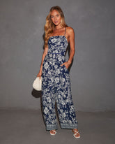 Florencia Printed Lace Up Back Pocketed Jumpsuit