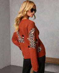 Nalie Leopard Motif Crew Neck Sweater