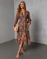 Spiced Orchard Abstract Print Midi Dress