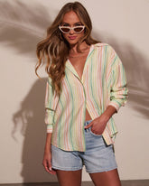 Suddenly Fine Striped Button Down Top