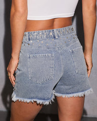 Moonset Blues Embellished Cut Off Denim Shorts