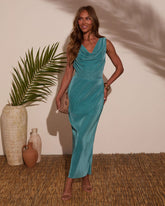 Sweet Cascade Cowl Plisse Maxi Dress
