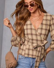 Nalena Plaid Wrap Blouse